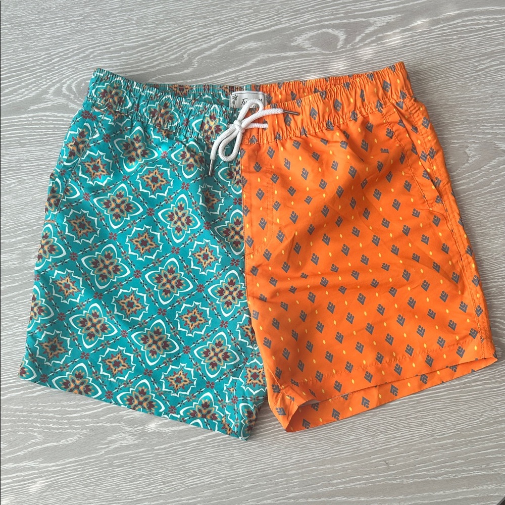 Two-Tone Swim Shorts — (Teal & Orange)